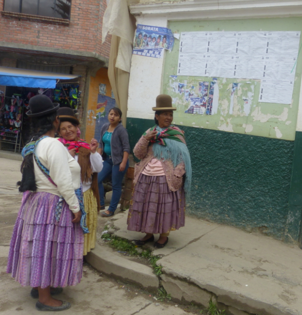 List of candidates posted on the wall of a voting station in Sorata, Bolivia